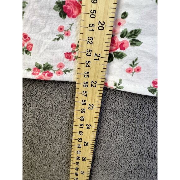 Pink K Women’s Shirt White Floral Flowy Blouse Size M Round Neck Pelal Sleeves - Picture 6 of 6